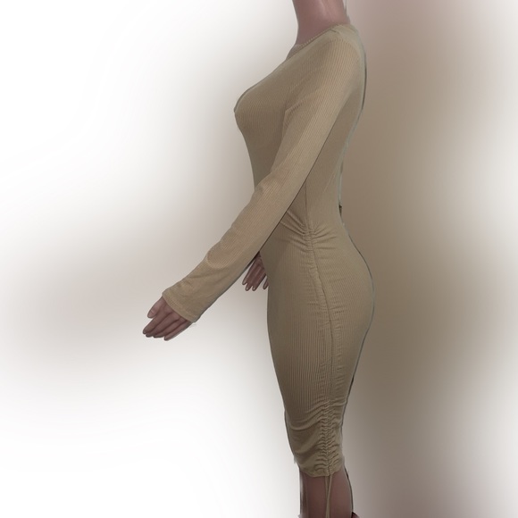 Ribbed Drawstring Stretch Midi Dress - Picture 4 of 7